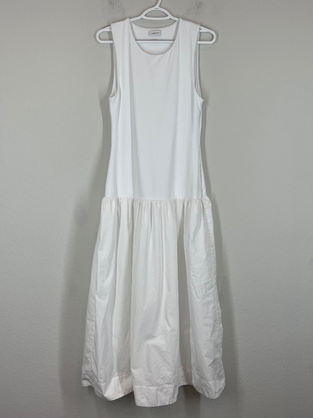 Babaton Aritzia Wordly Poplin Midi Dress Women's Size L White Drop Waist Lined